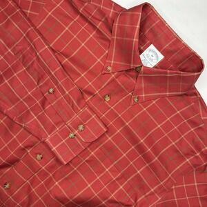 Brooks Brothers Regent Shirt Men's Medium Red Windowpane Plaid Oxford Slim Fit